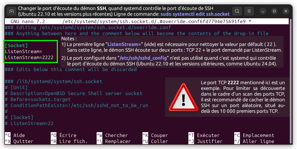 Changer le port d'écoute de SSH, sur Ubuntu 24.04 LTS